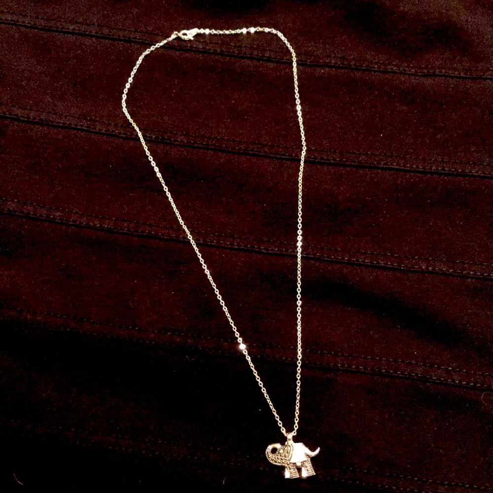 Elephant, crystal with silver tone necklace